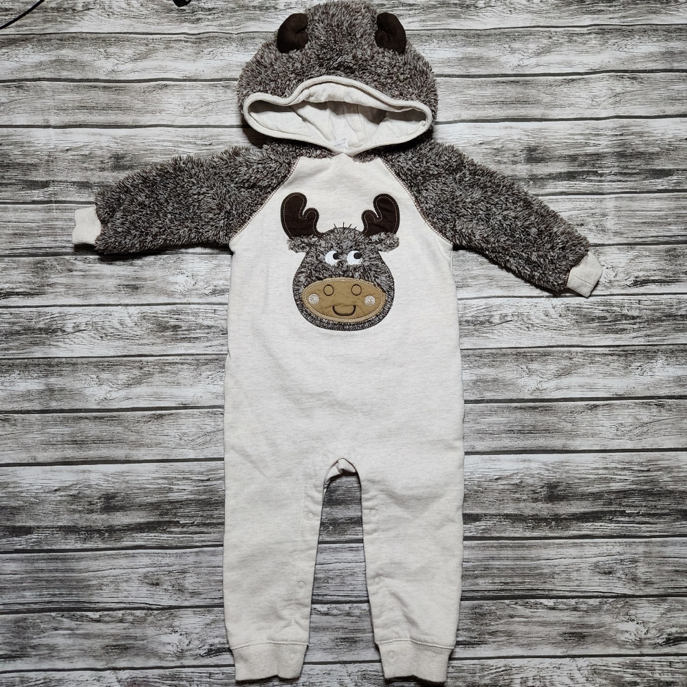 Koala Kids Baby Moose Fleece Hooded Romper Jumpsuit One-Piece